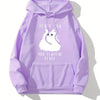 Feline Fashionista: Cute Cat Print Hoodie for Women, featuring Versatile Drawstring & Kangaroo Pocket