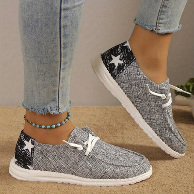 Women's Color Star Pattern Canvas Sneakers, Comfortable and Stylish Low Top Shoes