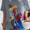 Cartoon Chicken Delight: Women's Casual Short Sleeve T-shirt with Quirky Print for Spring/Summer