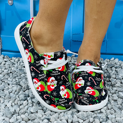 Women's Festive Santa Claus Print Slip-On Shoes: Lightweight, Comfy & Cute Christmas Canvas Flats