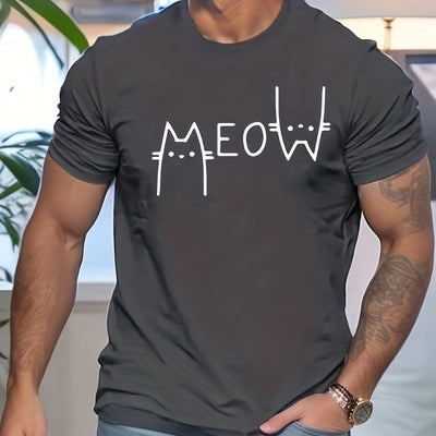 Cute Cartoon Cat Letter Print Tee: Cool and Comfy Men's Summer Shirt