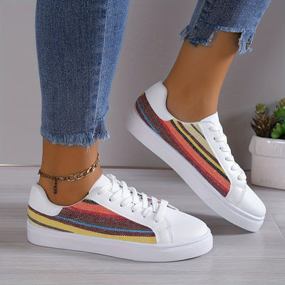 Versatile Low-Top Colorblock Casual Sneakers: Stylish Lace-Up Skate Shoes for Women
