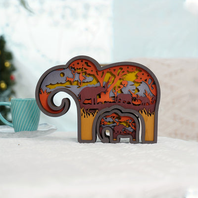 Elephant Baby 3D Wooden Art Carving LED Night Light: Exquisite Wood Carved Home Decor and Perfect Gift for Father's Day