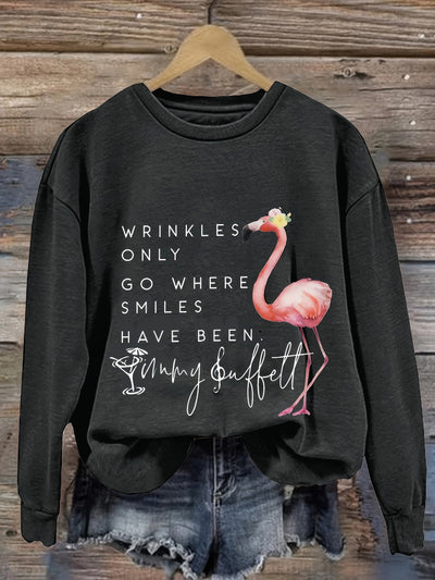 Flamboyant Flamingo: Women's Casual Crew Neck Sweatshirt with Drop Shoulder Design