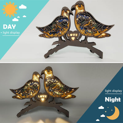 Enchanting Turtledove 3D Wooden Carving: A Delightful Home Decoration and Artistic Night Light