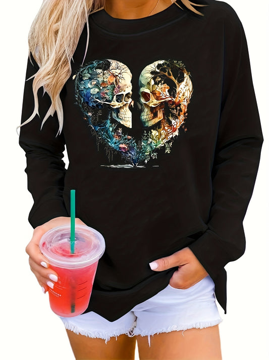 This Skull Love Print Pullover Sweatshirt is the perfect addition to your fall and winter wardrobe. Made with soft and comfortable fabric, this casual sweatshirt features a unique skull love print and long sleeves. The crew neck design adds a touch of style to this versatile women's clothing piec