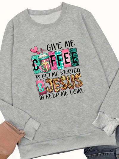 Coffee Letter: Women's Casual Long Sleeve Crew Neck Sweatshirt