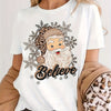 Festive and Fashionable: Christmas Santa Claus Print Tee - The Perfect Casual Short Sleeve Crew Neck T-Shirt for Women