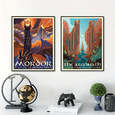 Journey through Middle-earth: 8-Piece Tolkien's Lord of the Rings Poster Set - Captivating Travel Destinations and Frameless Metal Art for Home Decor