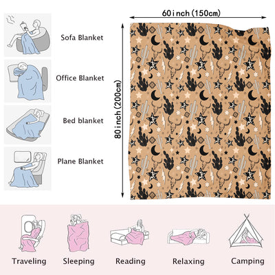 Soft and Cozy Cow Head and Moon Printed Flannel Blanket - Perfect for Home and Travel