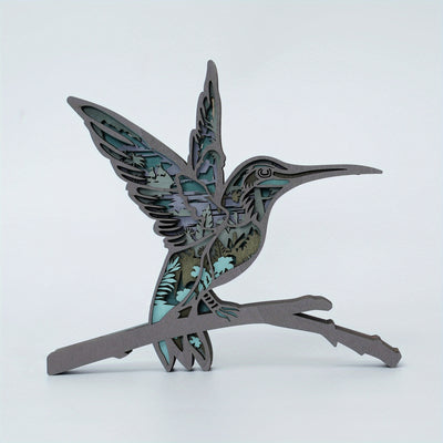 Hummingbird Delight: Exquisite Wooden Art Carving Night Light for Bedroom Décor