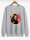 Darkly Stylish: Women's Plus Size Halloween Grim Reaper Sweatshirt with Slogan Print