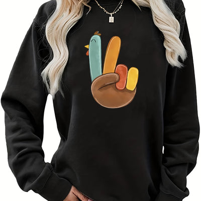 Fun and Feathery: Plus Size Casual Sweatshirt with Funny Chicken Gesture Print