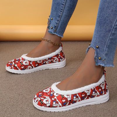 Festive and Cozy: Women's Cartoon Santa Claus Slip-On Shoes for a Comfy Christmas