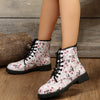 Spooky Chic: Women's Skull Pattern Combat Boots - Casual Halloween Lace-Up Ankle Boots