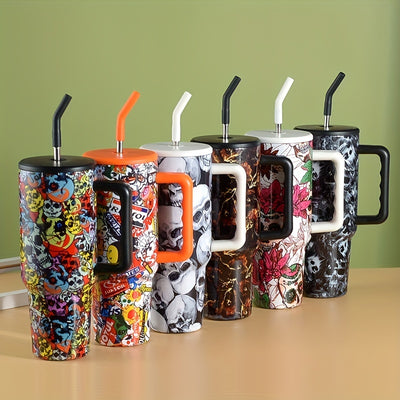 40oz Halloween Skull Series Tumbler With Lid And Straw, Portable Drinking Cups, For Car, Home, Office, Summer Drinkware, Travel Accessories, Birthday Gifts