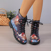 Festive and Fashionable: Women's Christmas Style Combat Boots with Santa Claus & Reindeer Pattern