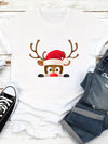 Festive and Stylish: Christmas Deer Print Crew Neck T-Shirt - A Must-Have for Spring and Summer Fashionistas!