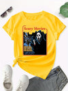 Horrific Halloween Crew Neck T-Shirt: Unleash Your Spooky Side this Halloween with our Casual Short Sleeve T-Shirt for Women