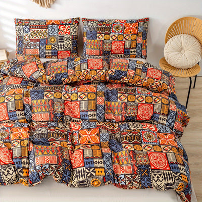 Boho Chic: Abstract Square Print Bedding Set for a Comfortable and Stylish BedroomLove Rose Print Duvet Cover Set: Soft and Comfortable Bedding for Bedroom and Guest Room(1*Duvet Cover + 2*Pillowcases, Without Core)