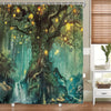 Enchanting Forest Fairy Tales Shower Curtain: Transform Your Bathroom with Magical Lanterns and a Green Tree
