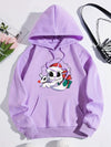 Festive Fun: Christmas Cartoon Pattern Hoodie - Women's Casual Drawstring Hooded Sweatshirt for Winter/Fall