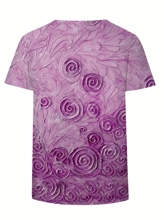 Stylish and Versatile: Solid Abstract Print T-Shirt for Women - Elevate Your Summer Wardrobe with Trendy Casual Crew Neck and Short Sleeve Design!