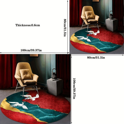 Red Crane Fashion Round Carpet: Stylish and Versatile Home Decoration for Living Rooms and Bedrooms