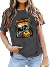 Halloween Vibes: Graphic Print Crew Neck T-Shirt - A Casual Short Sleeve Top for Spring/Summer Women's Clothing