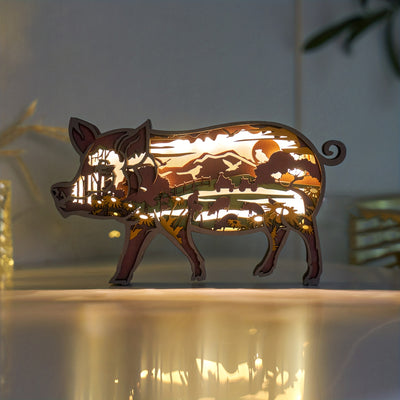 Piggy Delight: Exquisite Wooden Art Carving Night Light for Cozy Bedroom Ambiance