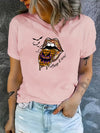 Halloween Bat Graphic and Lips Print Casual Sports T-Shirt - Perfect Women's Summer Tops!