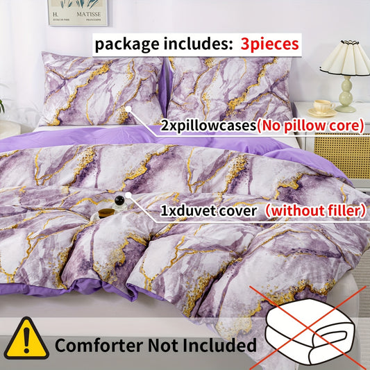 Quicksand Marble Print Duvet Cover Set: Elevate Your Bedroom Décor with this Soft and Breathable Purple Bedding Set(1*Duvet Cover + 2*Pillowcase, Without Core)