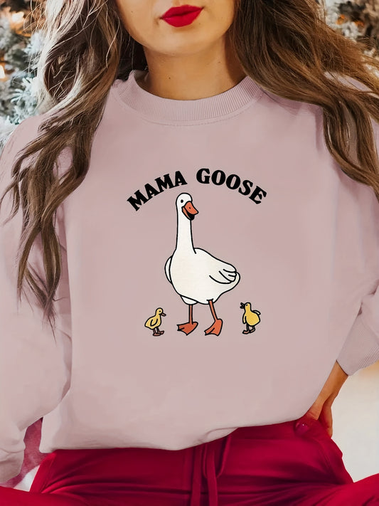 Funny Goose Letter Print Plus-Size Casual Sweatshirt: Stylish and Comfy Top for Fall/Winter Fashion