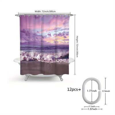 Transform Your Bathroom with the Vibrant Purple Beach Sea Wave Shower Curtain Set