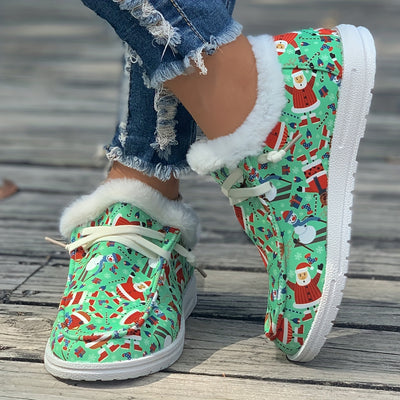 Warm and Trendy: Women's Fashion Christmas Snow Boots with Santa Claus, Elk, Snowman Cartoon Patterns