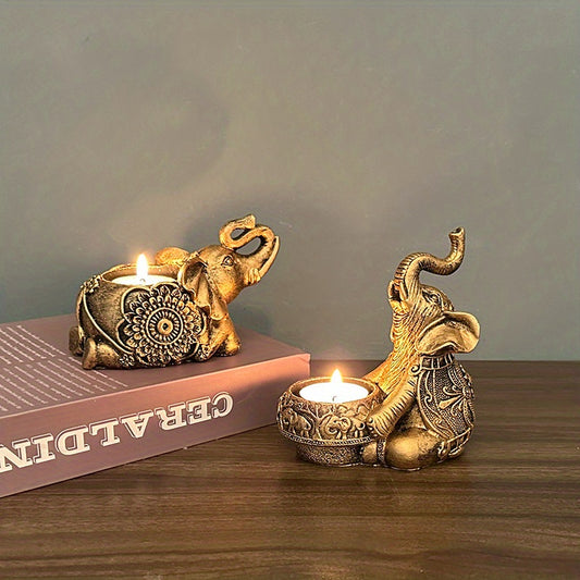 Introduce a touch of vintage charm into your space with our Copper-Color Resin Elephant Candle Holder. Made with durable resin, this elegant ornament doubles as a candle holder. Expertly crafted, it adds a unique touch to your decor while providing a functional piece for your candles.