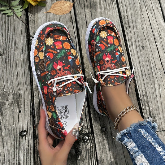 Festive Delight: Christmas Elements Colorful Print Low-Top Sneakers - Lightweight, Non-Slip Casual Shoes