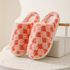 Cozy Plaid Pattern Warm Home Slippers: Slip-On, Round Toe, Non-Slip Fluffy Soft Sole Slides Shoes