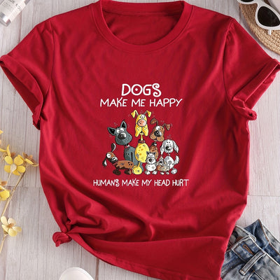 Casual and Trendy: Cartoon Dog Print Crew Neck T-Shirt for Fashionable Summer Looks