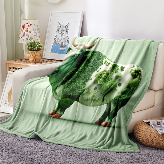 Cozy Green Bull Flannel Blanket - Perfect for Travel, Sofa, Bed, Office, and Home Decor - Ideal Birthday or Holiday Gift for All Ages