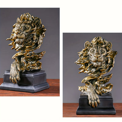 Golden Resin Lion Statue: Captivating King of the Beasts Figurine for Exquisite Home and Office Decor - Perfect Collectible for Men's Room