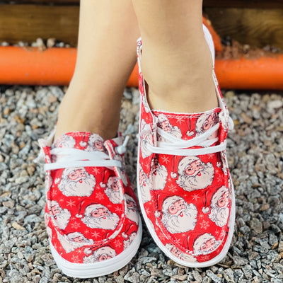 Lightweight Women's Canvas Shoes with Santa Claus - Casual Christmas Pattern Lace Up Outdoor Shoes