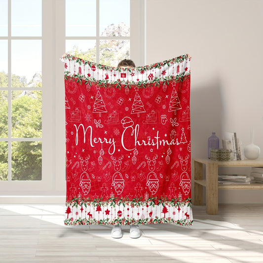 This cozy Christmas-themed blanket is the perfect gift for any season. Featuring a soft, plush design, it is suitable for use as a regular blanket, throw blanket, or even as a decorative wall hanging. Its bright, festive design adds a cheerful touch to any space.