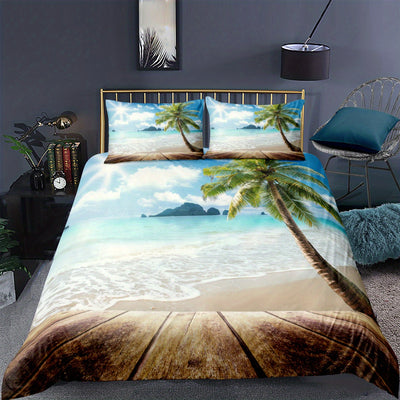 Sunny Beach Palm Tree Duvet Cover Set: Embrace the Tropical Vibes in Your Bedroom