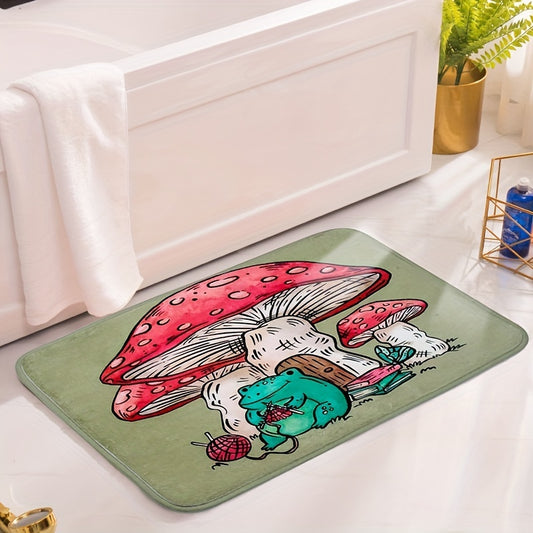 Frog and Mushroom Fantasy: Adorable Cartoon Entrance Mat adds a cozy and unique touch to your home decor. Featuring a fun cartoon design, this mat is both comfortable and non-slip, ensuring a safe and stylish welcome into your home.