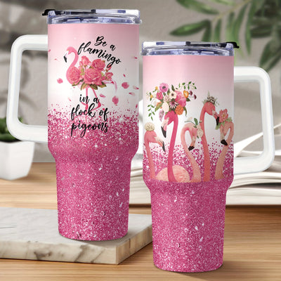 Flamingo Paradise: 40oz Insulated Tumbler with Handle and Straw - The Ultimate Travel Mug for Refreshing Beverages on the Go