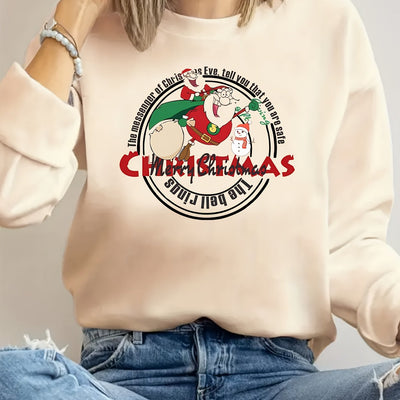 Cozy Christmas Santa Letter Print Sweatshirt: Stylish and Adorable Long-Sleeve Crew Neck for Women's Clothing