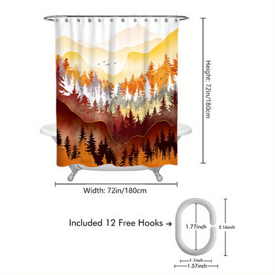 Vibrant Gradient Forest Shower Curtain Set: Waterproof Polyester for Stylish Bathroom Décor