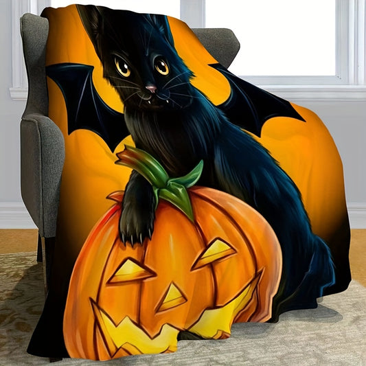 Pumpkin & Black Cat Halloween Blanket: Your Comfy Companion for Spooky Nights