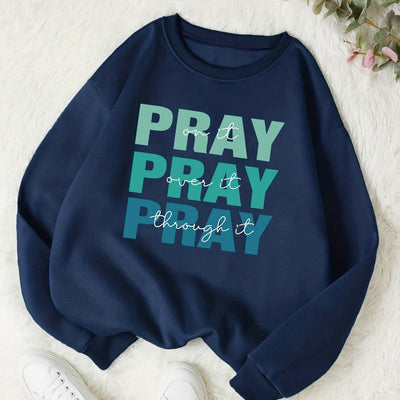 Color Pray Letter Print Thermal Sweatshirt: Stylish and Comfy Women's Casual for Spring and Fall